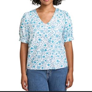Draper James Blue and White Floral Blouse